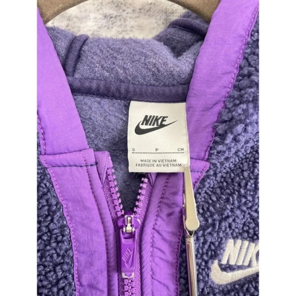 Nike Sherpa Fleece Jacket Child Small Purple Full Zip Hoodie‎ Warm Winter Coat